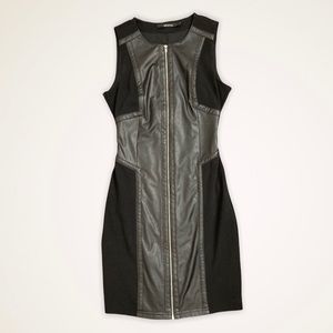 Ark & Co Faux Leather Panel Zip Front Bodycon Black Dress Women’s Small